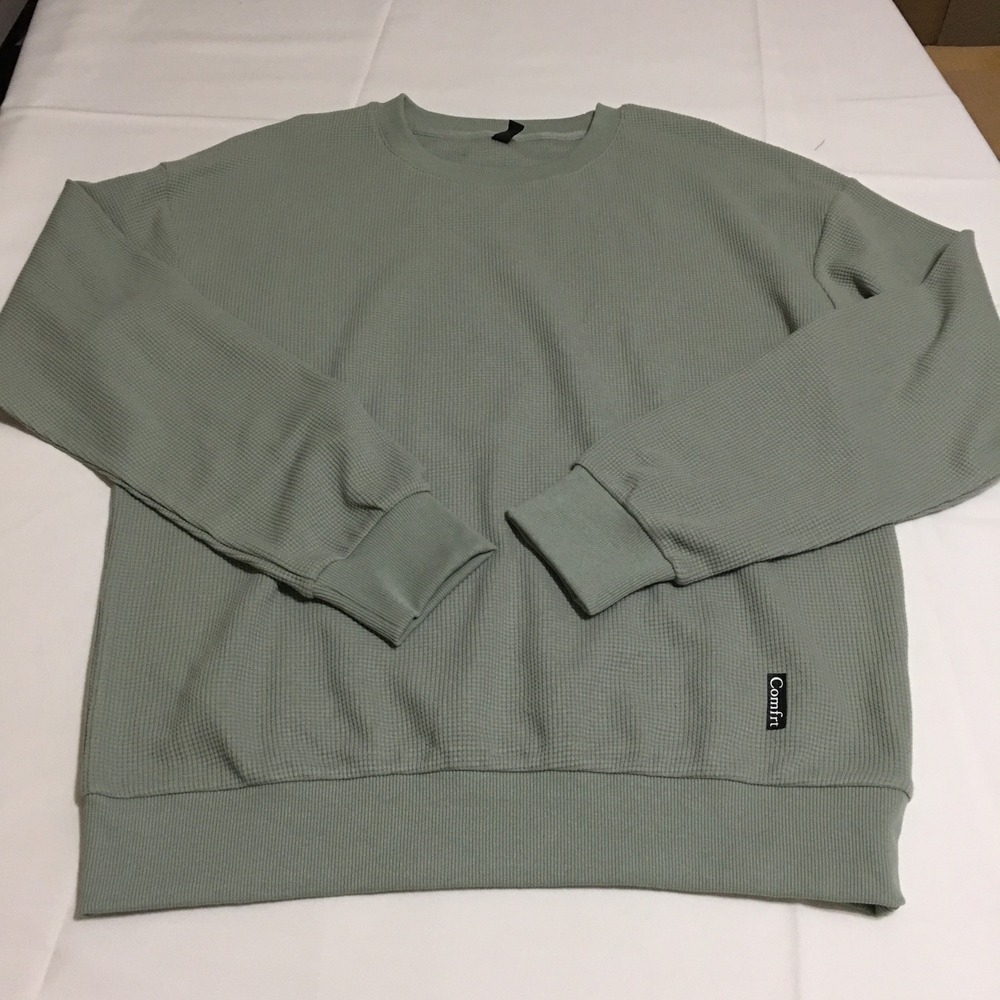 Comfrt Waffle Knit Sweatshirt Medium Sage Green Crewneck